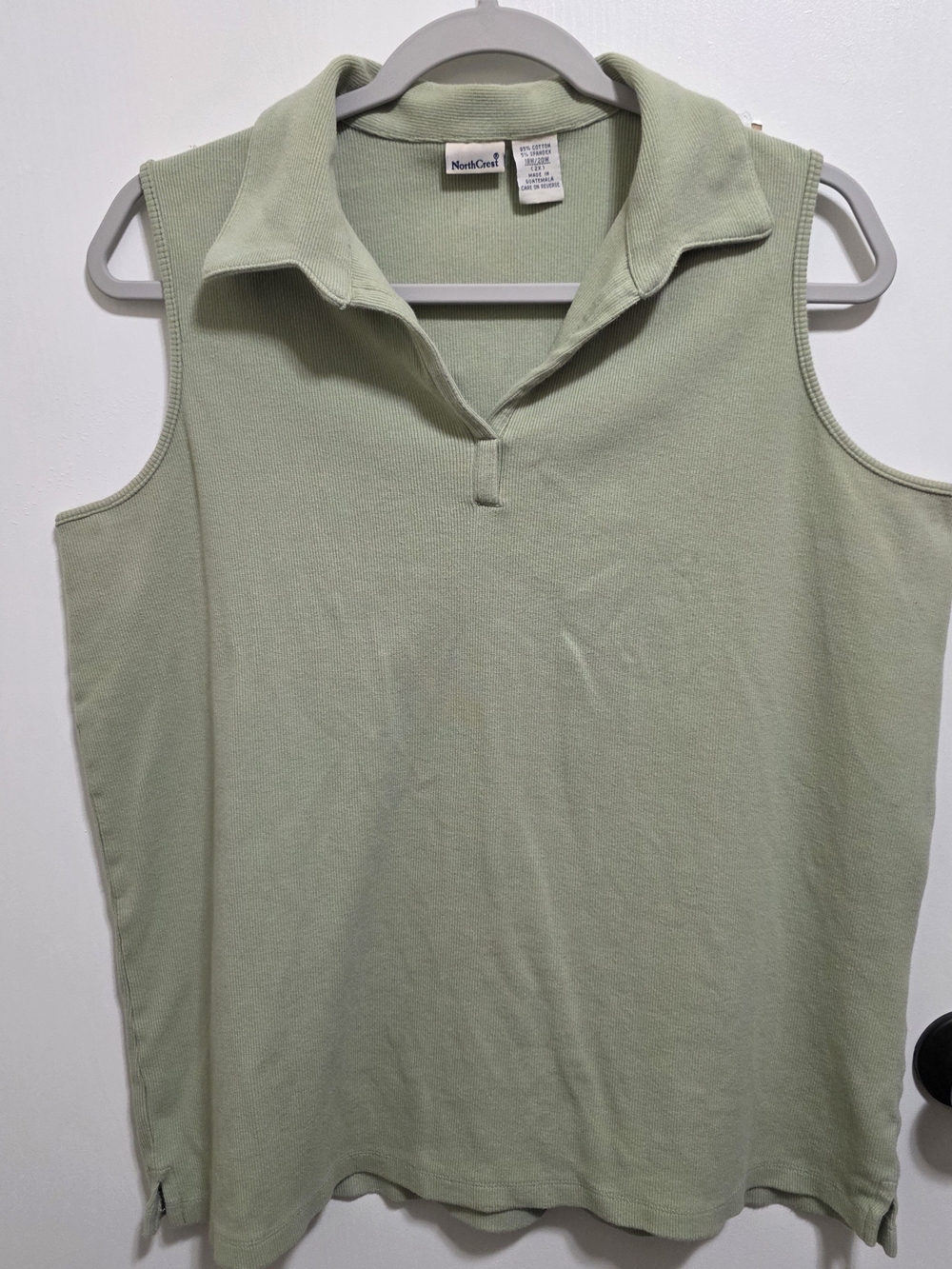 NorthCrest Sage Green Sleeveless Polo Ribbed Knit Collared Tank Top Plus Size 2X